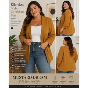 Fashion Nova Mustard Blazer Jacket 1X Plus Size Open Front Career Chic
